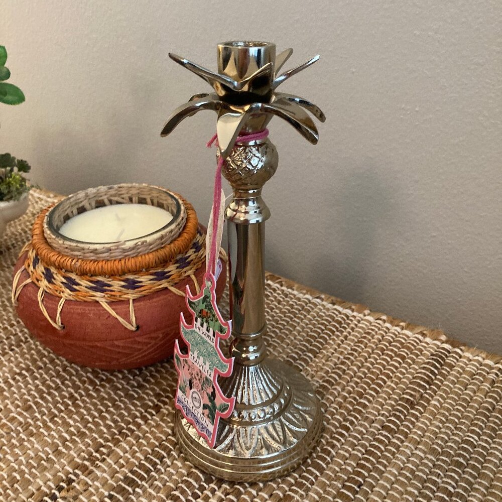 The World Traveler Collection Silver/Gold Taper Candle Holder New with Tag